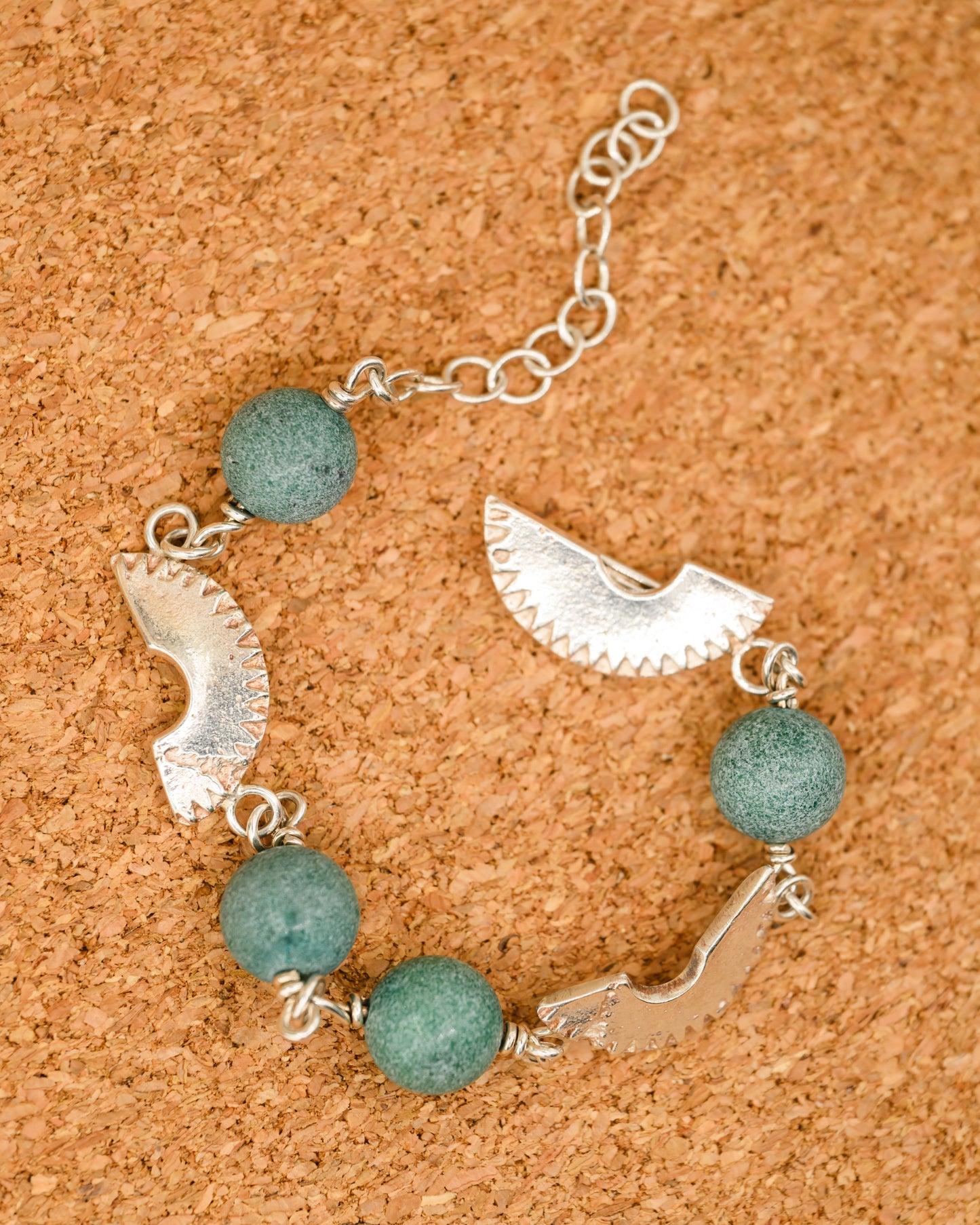 Bracelet with compass discs and green moss jasper