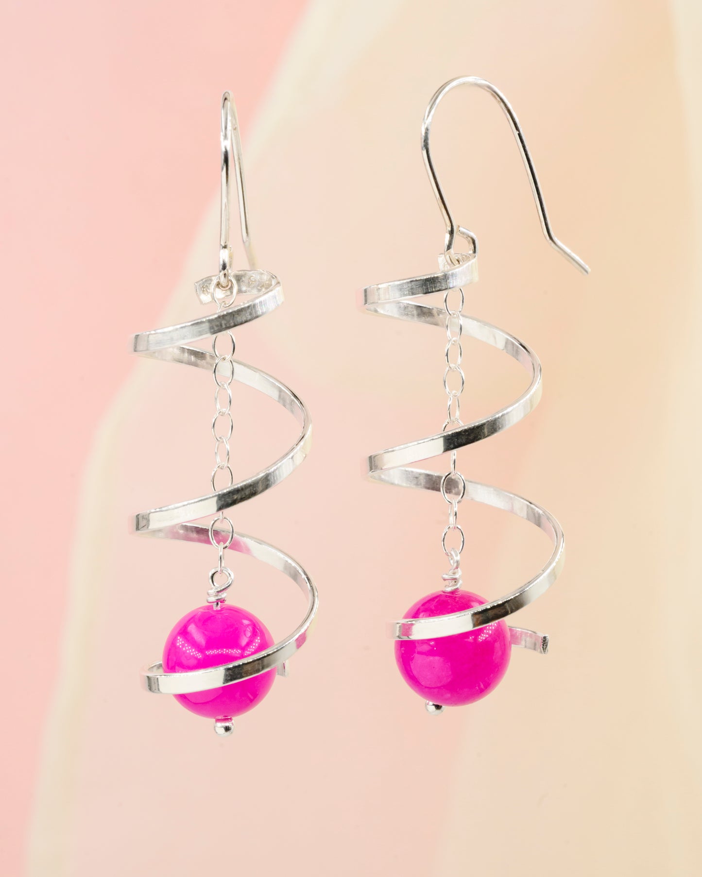 Wide band spiral with pink agate, short