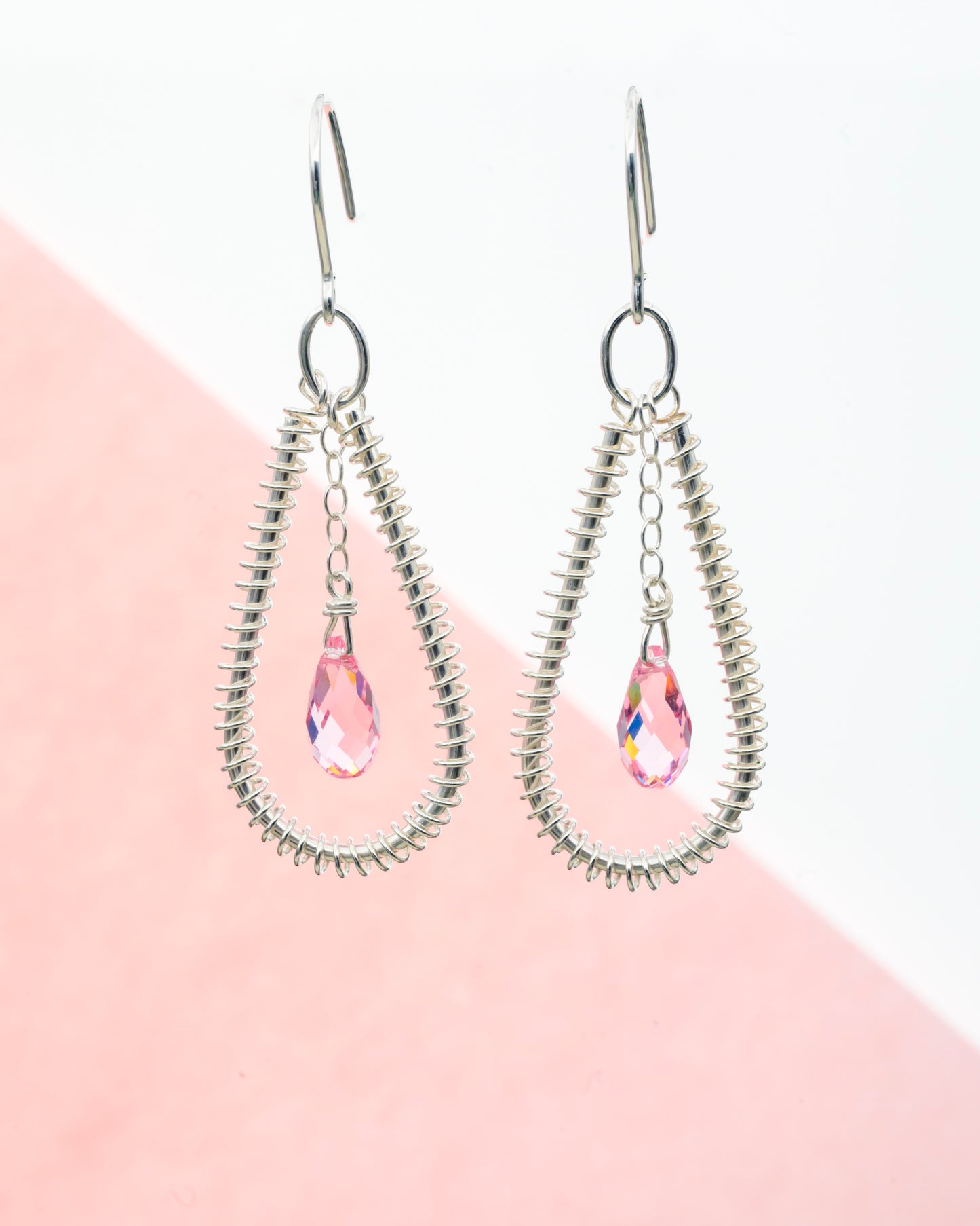Drop-shaped earrings with pink Swarovski crystals