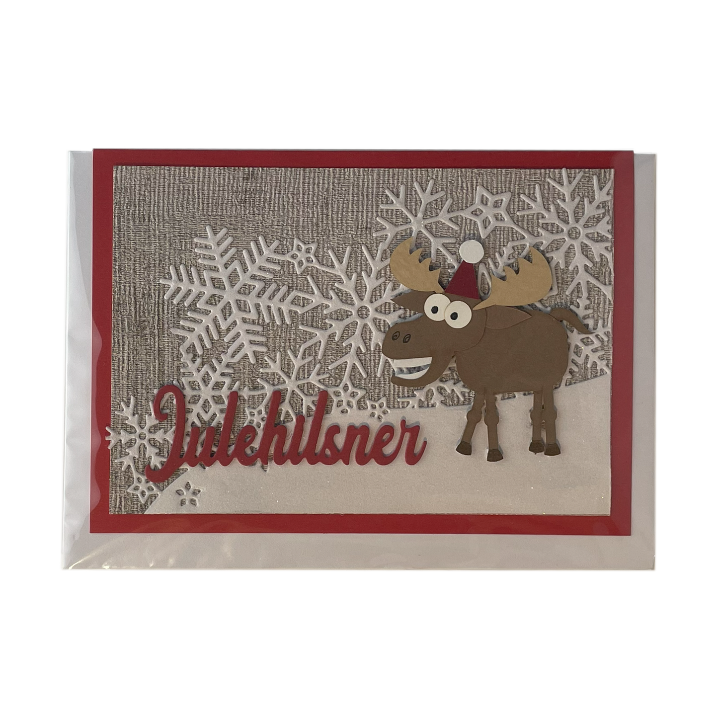 Fjollet Elg og Julehilsner med Hvid Kuvert