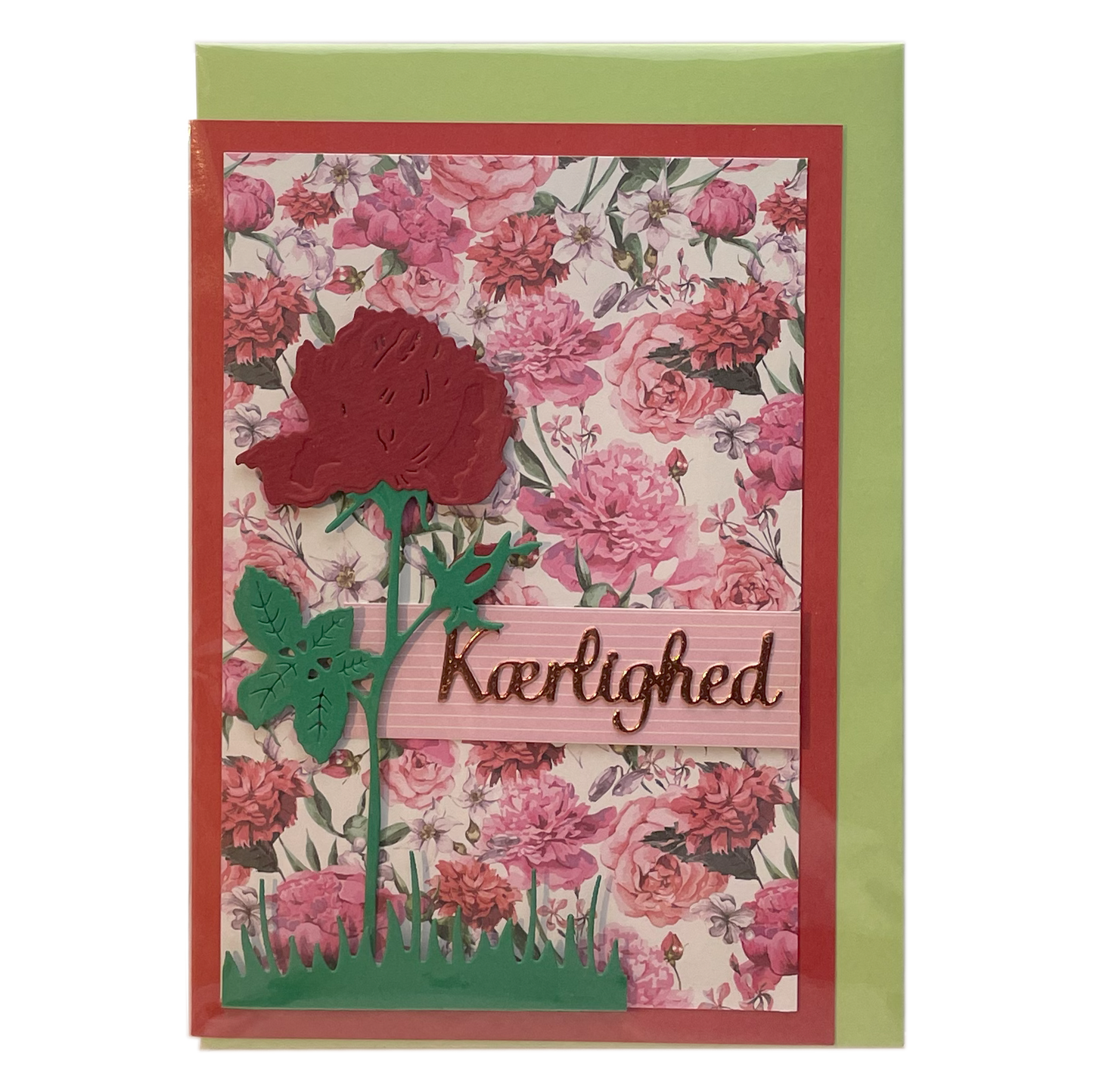 Kærlighed med Rose og Lysegrøn Kuvert