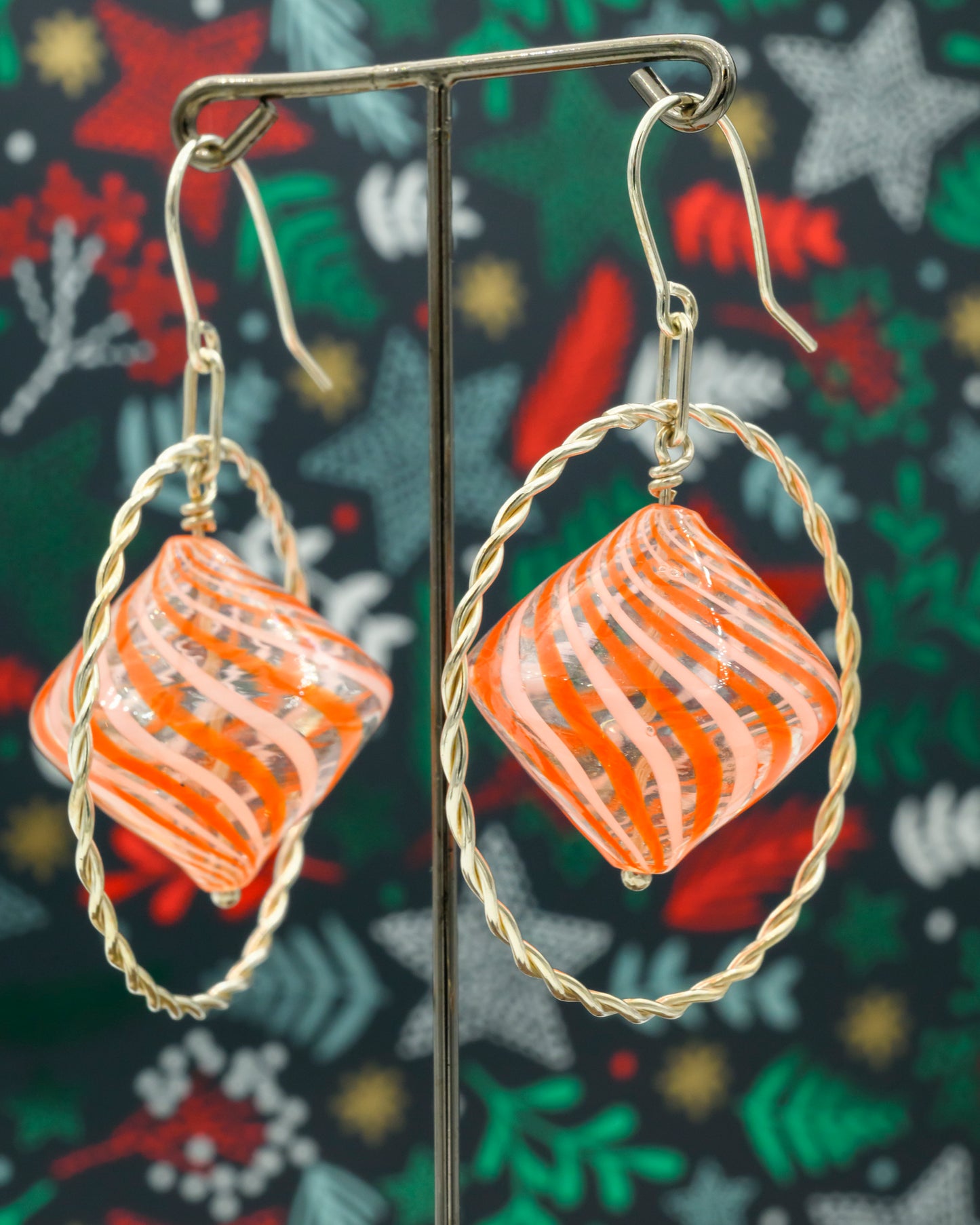 Ufo Orange Ørering med Håndlavet Glas