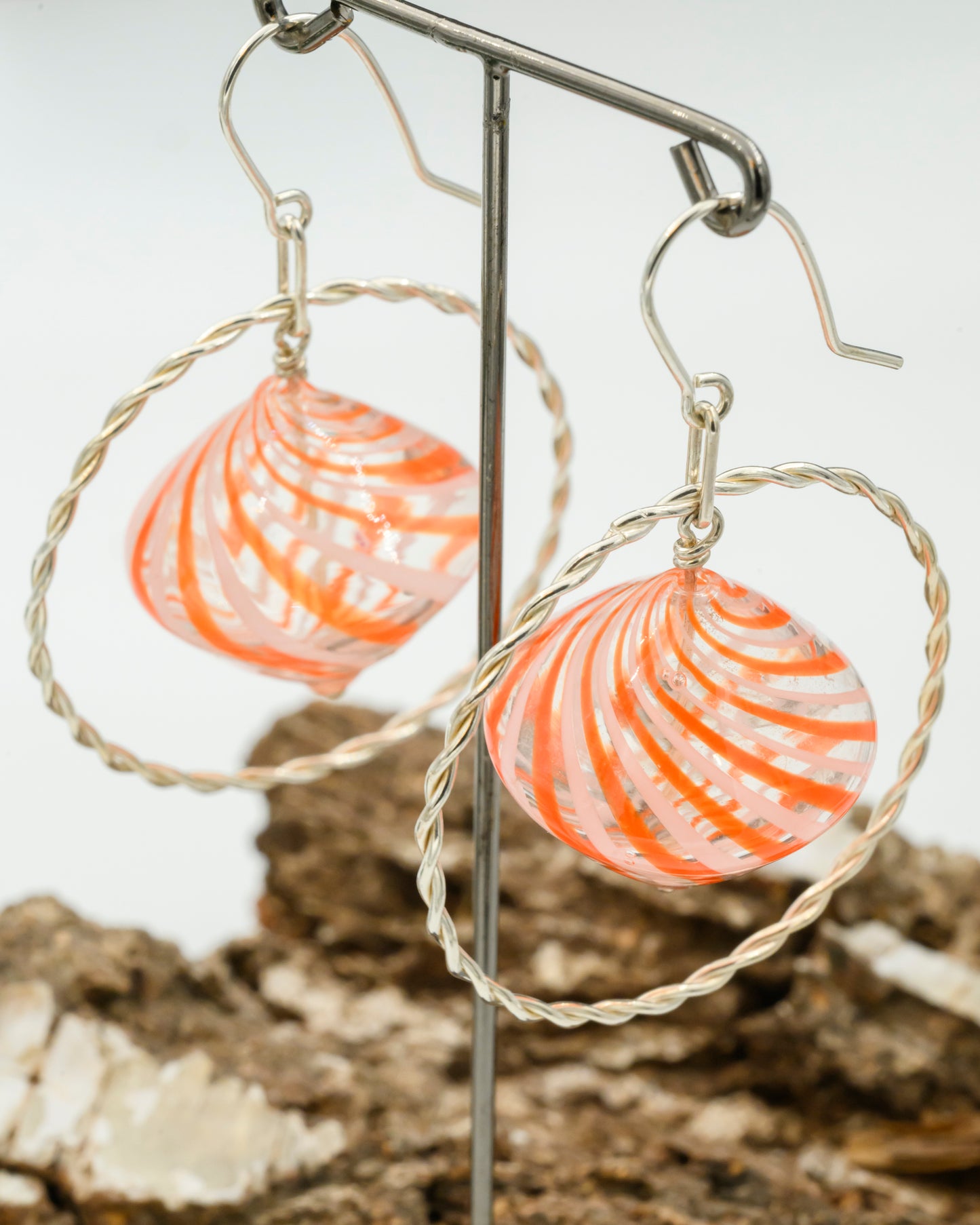 Ufo Orange Ørering med Håndlavet Glas