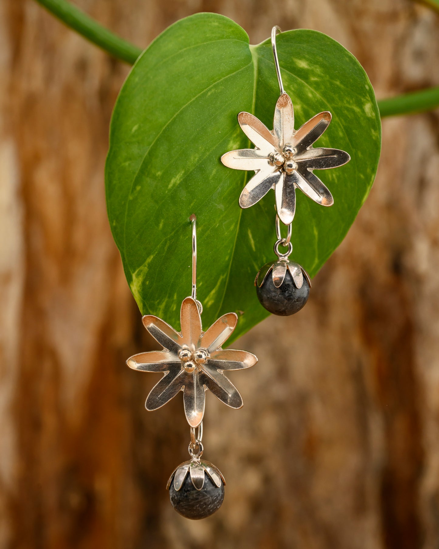 Yvonne large flower earring with hawk's eye