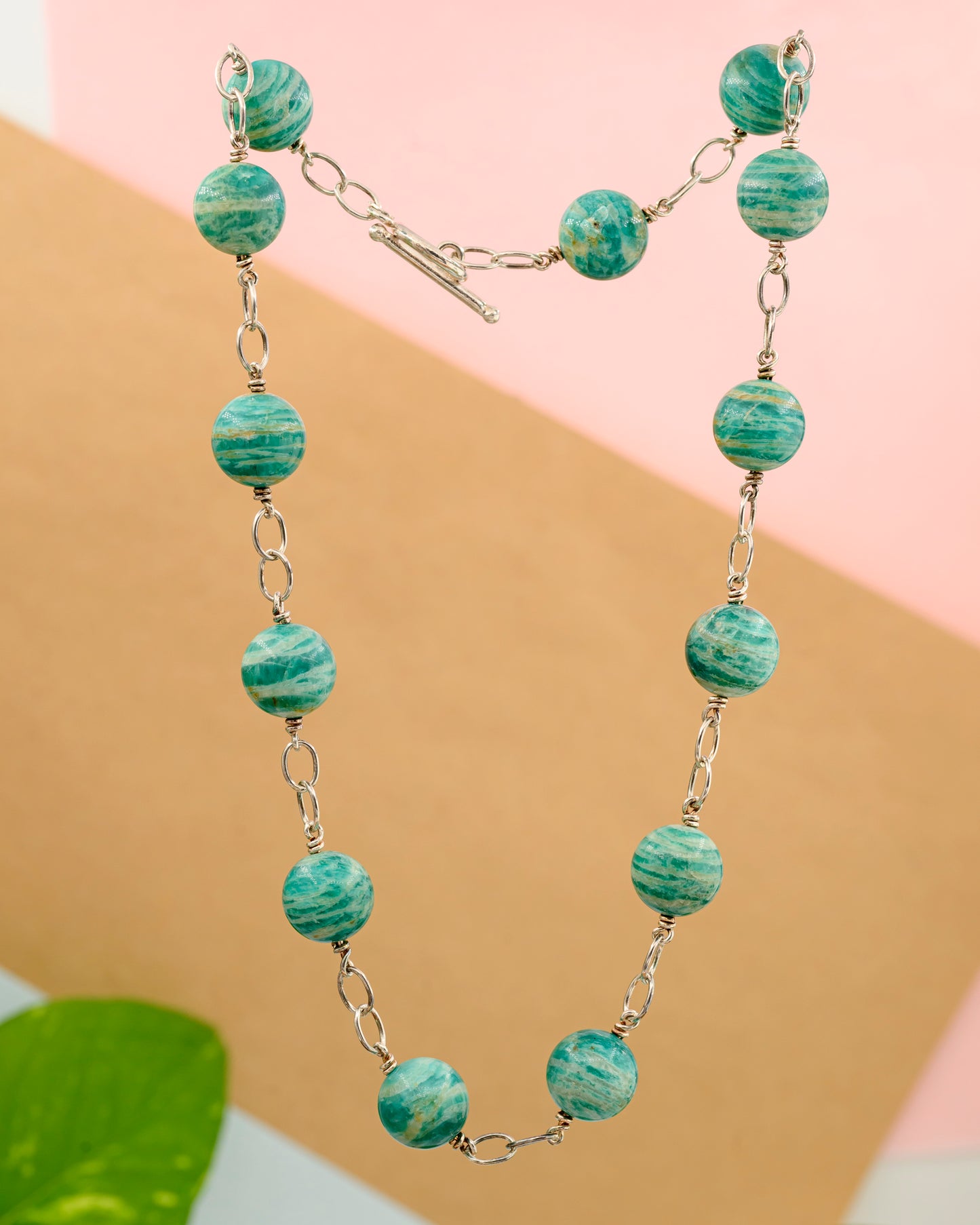 Silver necklace with amazonite stone