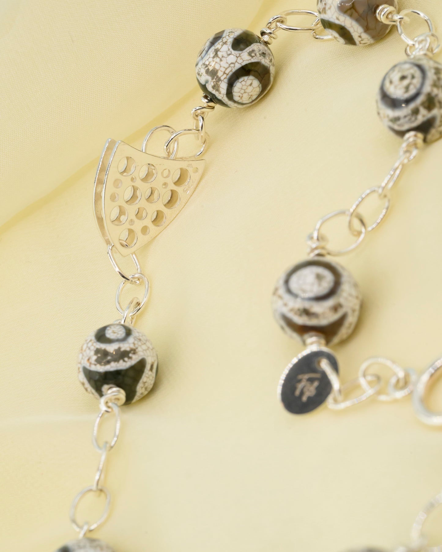 Butterfly necklace with black and white agates