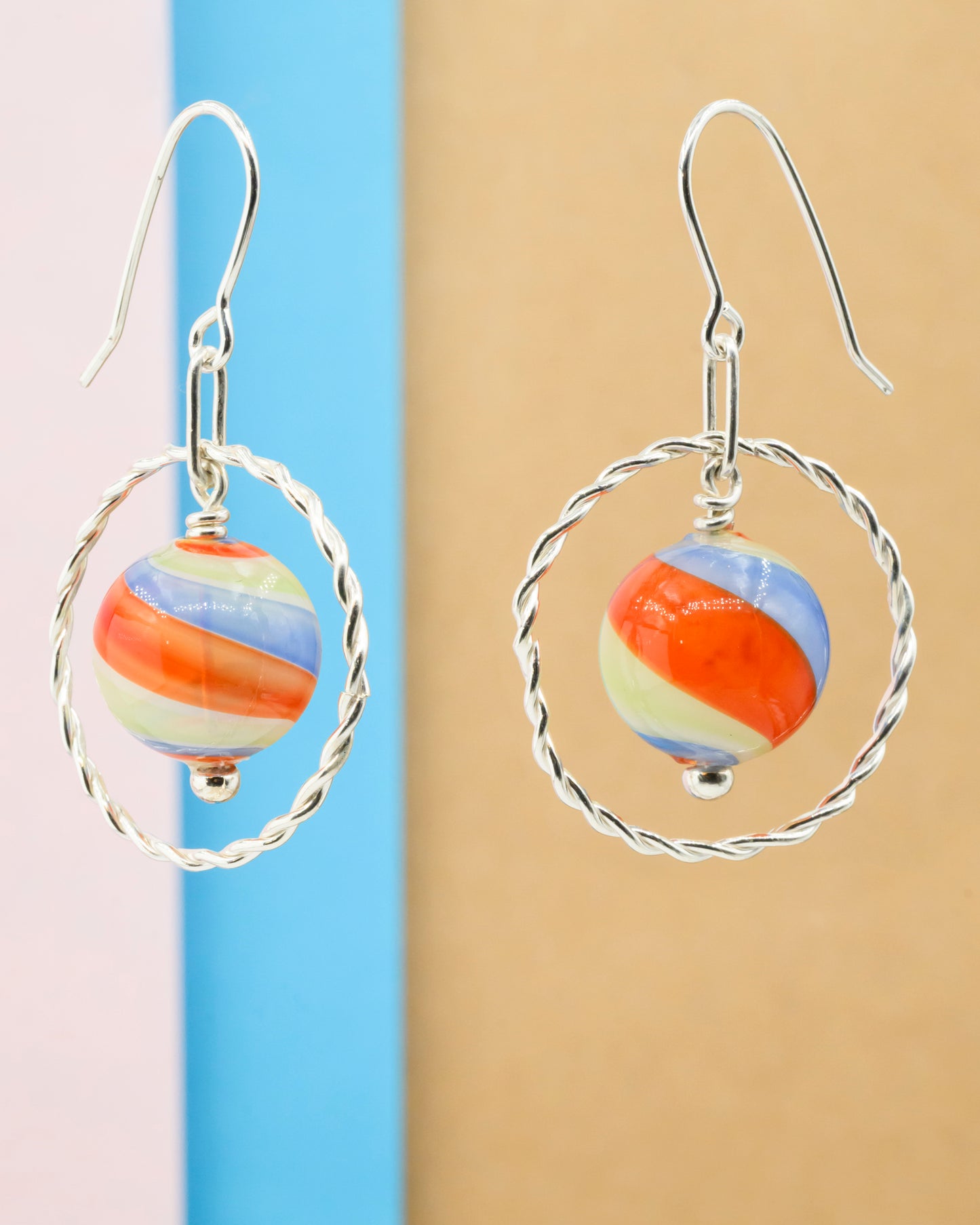 Striped Earrings with Handmade Glass