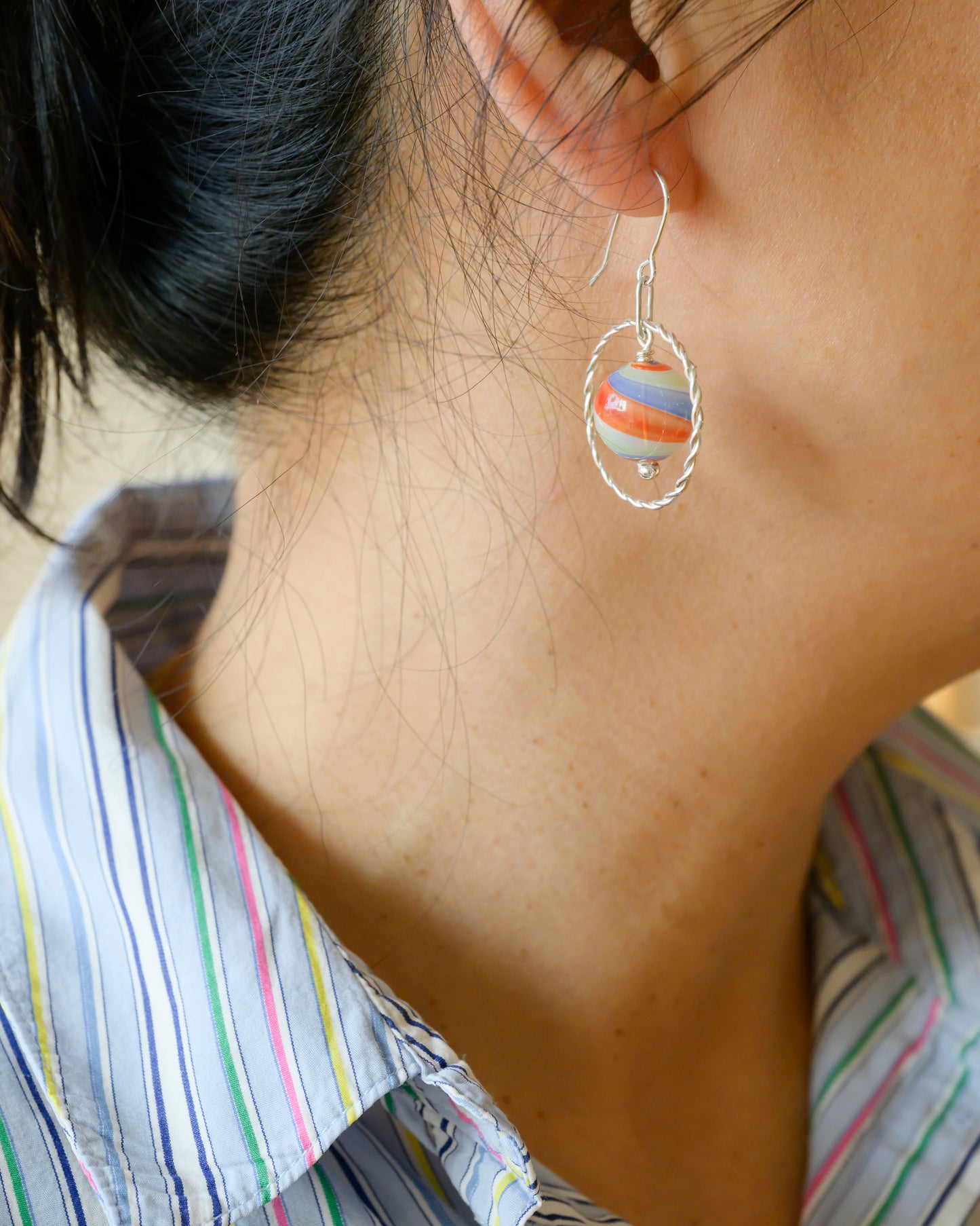 Striped Earrings with Handmade Glass