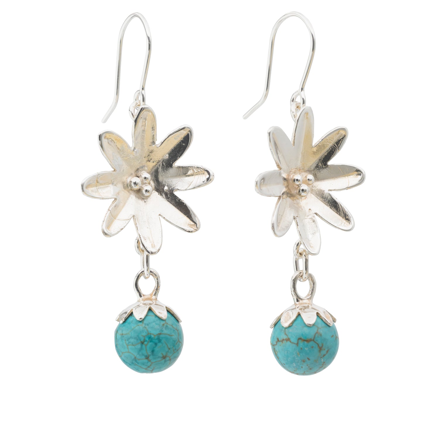 Yvonne large flower earring with aquamarine