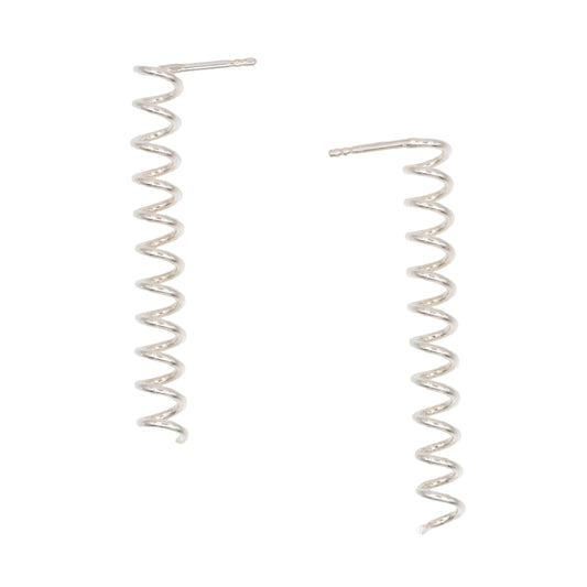 Narrow spiral earrings with purple cat's eye