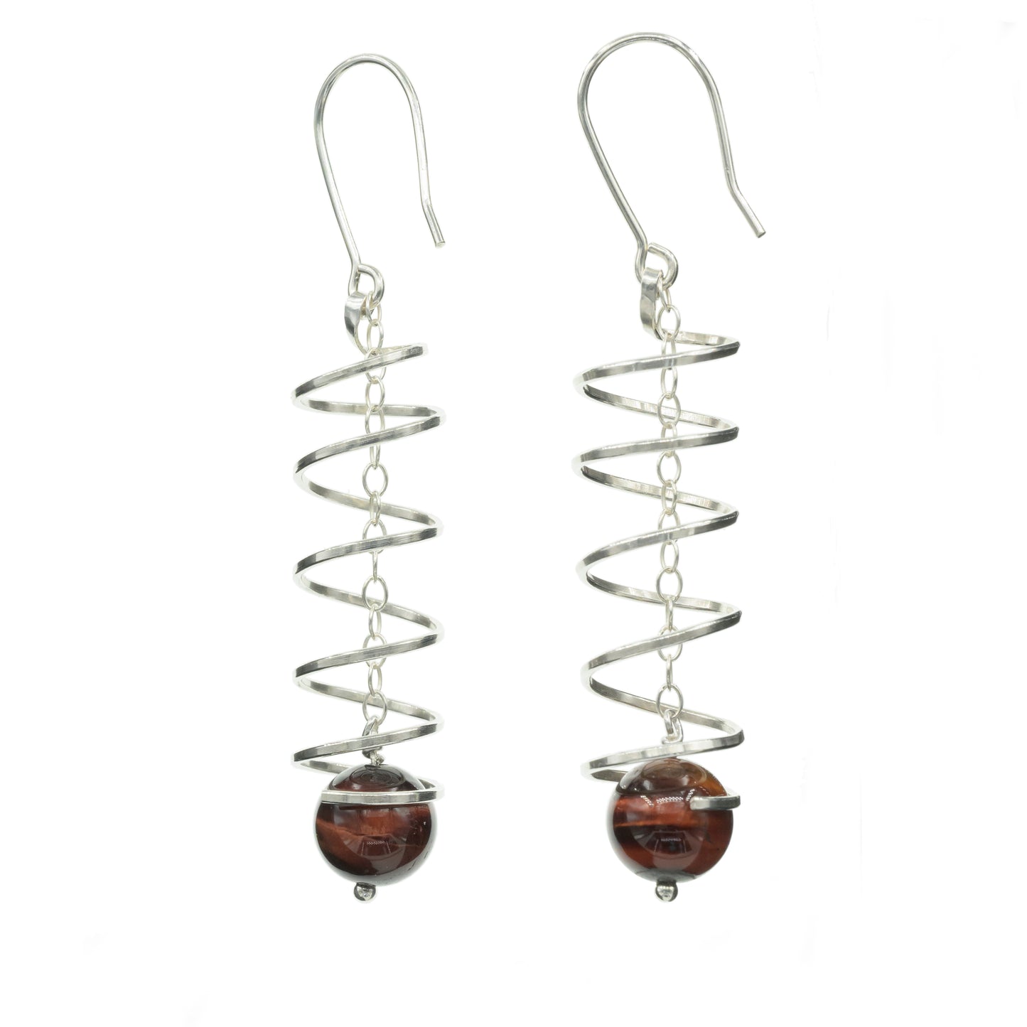 Ribbon spiral earrings with tiger's eye