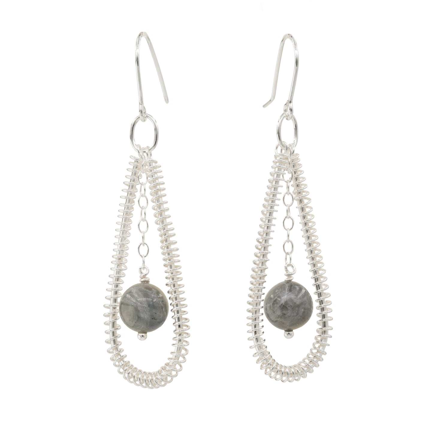 Drop-shaped earrings with larvikite