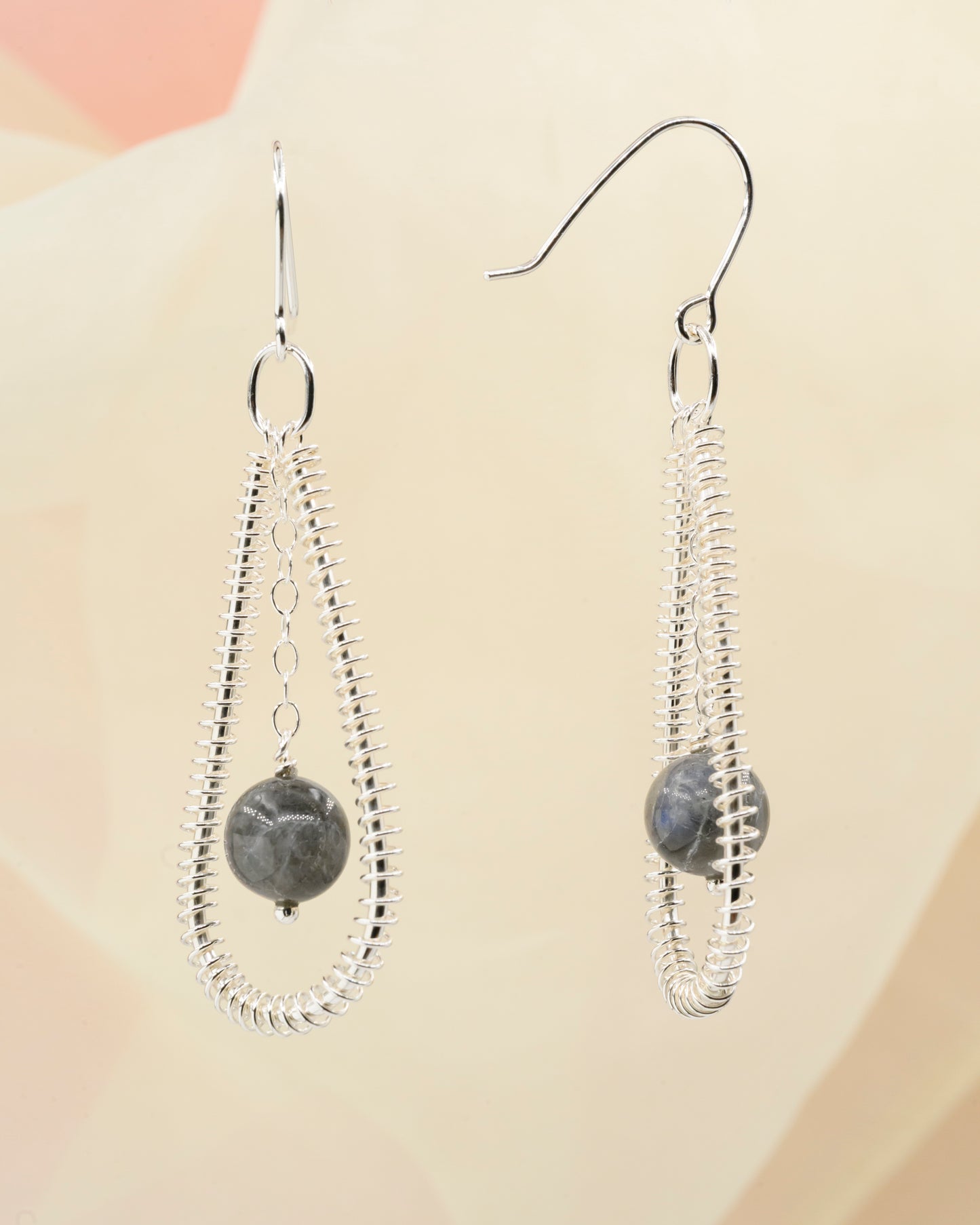 Drop-shaped earrings with larvikite
