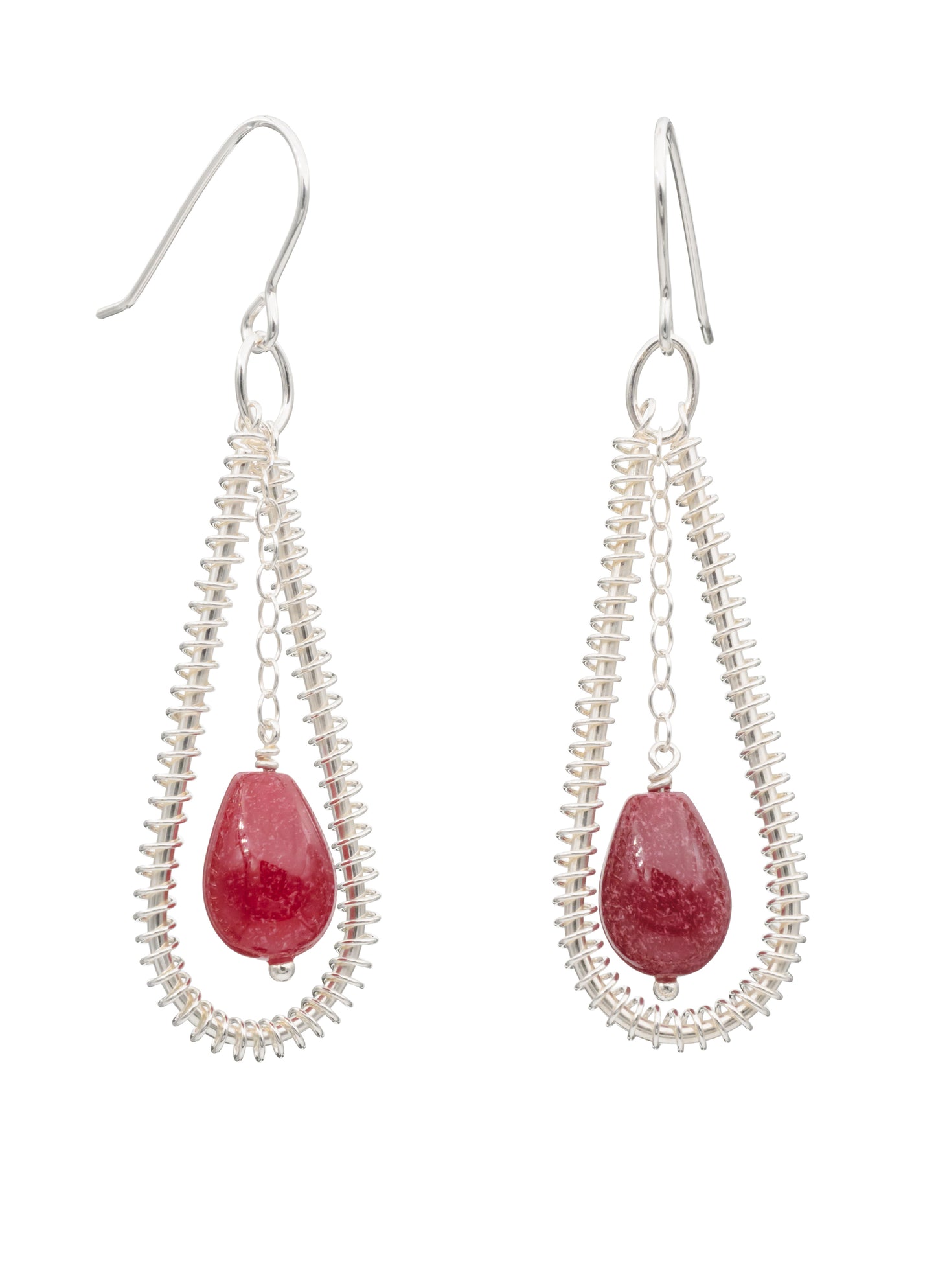 Drop-shaped earrings with red glass beads