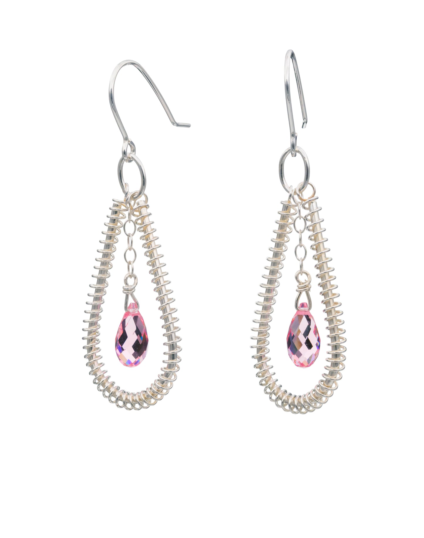 Drop-shaped earrings with pink Swarovski crystals