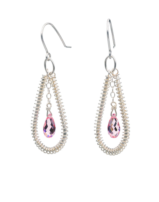 Drop-shaped earrings with pink Swarovski crystals